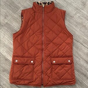 Quilted Orange Vest with Leopard Lining